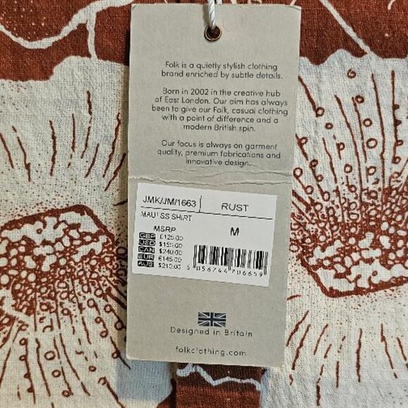 FOLK Clothing Men’s Linen Blend Hawaiian Camp Shirt - MEDIUM - Retail $155 - Picture 5 of 6